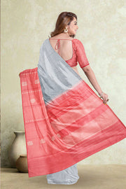 Cadet Grey Korvai Kanjivaram Silk Saree 10075644