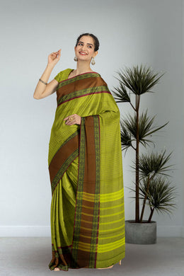 Green Handloom Chettinad Cotton Saree Without Blouse 10075155