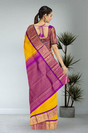 Mango Yellow Pure Zari Korvai Kanjivaram Silk Saree 10062496
