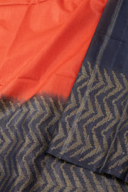 Orange Semi Tussar Saree with Chevron Border 10078216