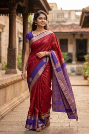 Maroon Kanjivaram Vegan Silk Saree with Contrast Pallu 10073874