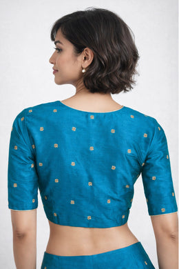Blue Aari Embroidered Tussar Silk Blouse 10068933