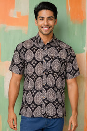 Grey Half Sleeve Jahota Printed Cotton Mens Shirt 10074320