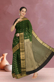 Kanjivaram Handloom Pure Silk Saree in Dark Forest Green with Zari Border and Pallu 10071871