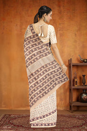 Cream Sanganeri Printed Silk Cotton Saree 10075718