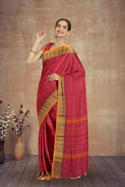 Maroon Handloom Chettinad Cotton Saree 10075080