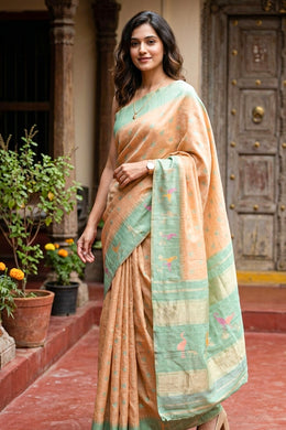 Kanjivaram Vegan Silk Beige Color Jute Style Finish 10075597