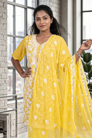 Yellow Chikankari Embroidery Viscose Silk Salwar Suit 10076190