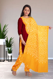 Yellow Bandhani Mukaish Embroidery  Salwar Suit Material 10075469