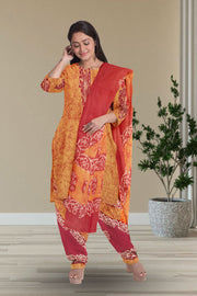 Brown Batik Printed 3-Piece Salwar Suit Material  10075997