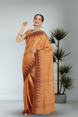 Beige Handloom Chettinad Cotton Saree Without Blouse 10075128