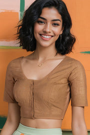 Brown Handcrafted Solid Cotton Blouse 10073658