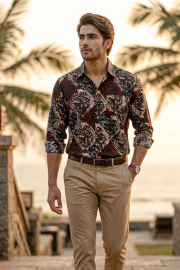 Graphite Black Full Sleeve Ajrakh Printed Cotton Men's Shirt 10076858