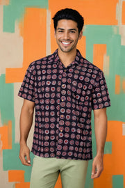 Black Half Sleeve Jahota Printed Cotton Mens Shirt 10074313