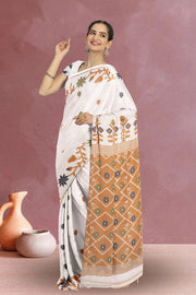 Cream Bengal Handwoven Cotton Saree 10075352