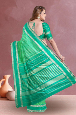  Bluey Green Korvai Kanjivaram Silk Saree 10075628