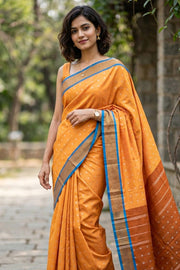 Yellow Kanjivaram Vegan Silk Saree With Stripes Design 10075609