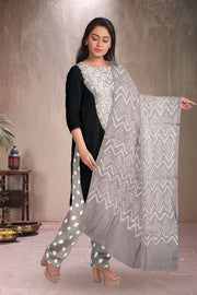 Grey Bandhani Mukaish Embroidery 3 Piece Salwar Suit Material 10075474