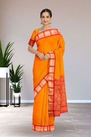 Orange Handwoven Gadwal Kuttu Cotton Saree 10061422
