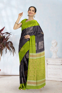 Charcoal Black Kanjivaram Soft Silk Saree 10068806