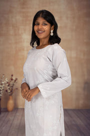 Grey Chikankari Embroidery Cotton Kurta 10074388