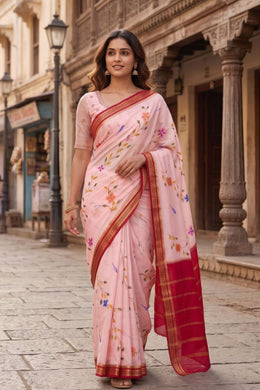 Pink Mysore Crepe Floral Silk Saree 10076683