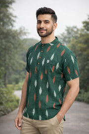 Ikat Cotton Men's Short Kurta With Slim-Fit Design & Front Pocket 10076948