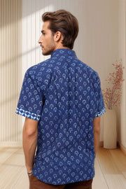 Indigo Handblock Print Pre-Washed Pure Cotton Shirt 10074409