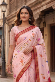 Pink Mysore Crepe Floral Silk Saree 10076683