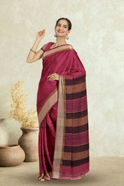 Red Maheshwari Silk Cotton Saree 10075252