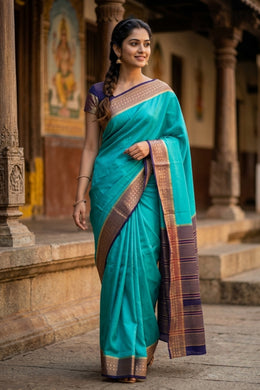 Blue Semi Mysore Crepe Silk Saree 10077809 