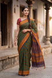 Green Handloom Kanchi Silk Cotton Saree 10077999