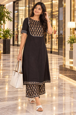 Black Printed Cotton Co-ord Set 10075946