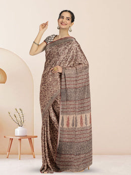 Sand Brown Hand Block Print Kota Cotton Saree 10074175