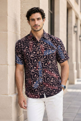 Black Half Sleeve Ajrakh Printed Cotton Mens Shirt 10072714