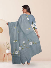 Grey Hand Painted 3-Piece Salwar Suit Material 10076019
