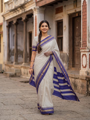 Ivory White Vegan Silk Kanjivaram Saree 10077930