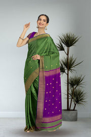 Green Maheshwari Silk Cotton Saree 10075275
