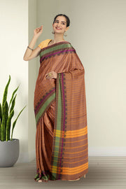 Brown Shot Purple Handwoven Kanchi Cotton Saree Without Blouse 10070915