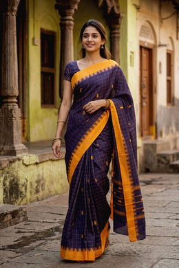 Blue Handloom Chettinad Cotton Saree 10077329