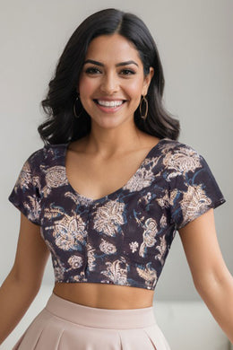 Black Hand Block Jahota Printed Cotton Blouse 10074989