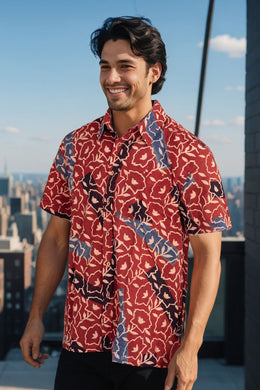 Red Half Sleeve Ajrakh Printed Cotton Mens Shirt 10072907