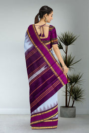 Mist Grey Pure Zari Korvai Kanjivaram Silk Saree 10062500