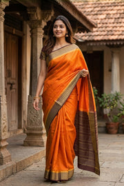 Orange Semi Mysore Crepe Silk Saree 10077805