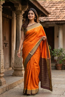 Orange Semi Mysore Crepe Silk Saree 10077805