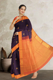 Matte Purple Korvai Kanjivaram Silk Saree 10075655