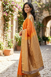 Orange Kanjivaram Vegan Silk Saree 10076026