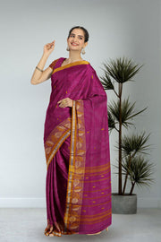 Maroon Handloom Chettinad Cotton Saree 10075076