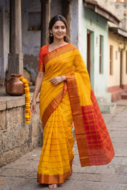 Yellow Mysore Semi Crepe Silk Saree 10077217