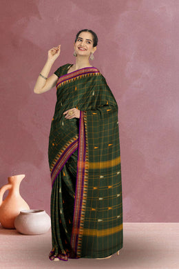 Green Handloom Chettinad Cotton Saree Without Blouse 10075140